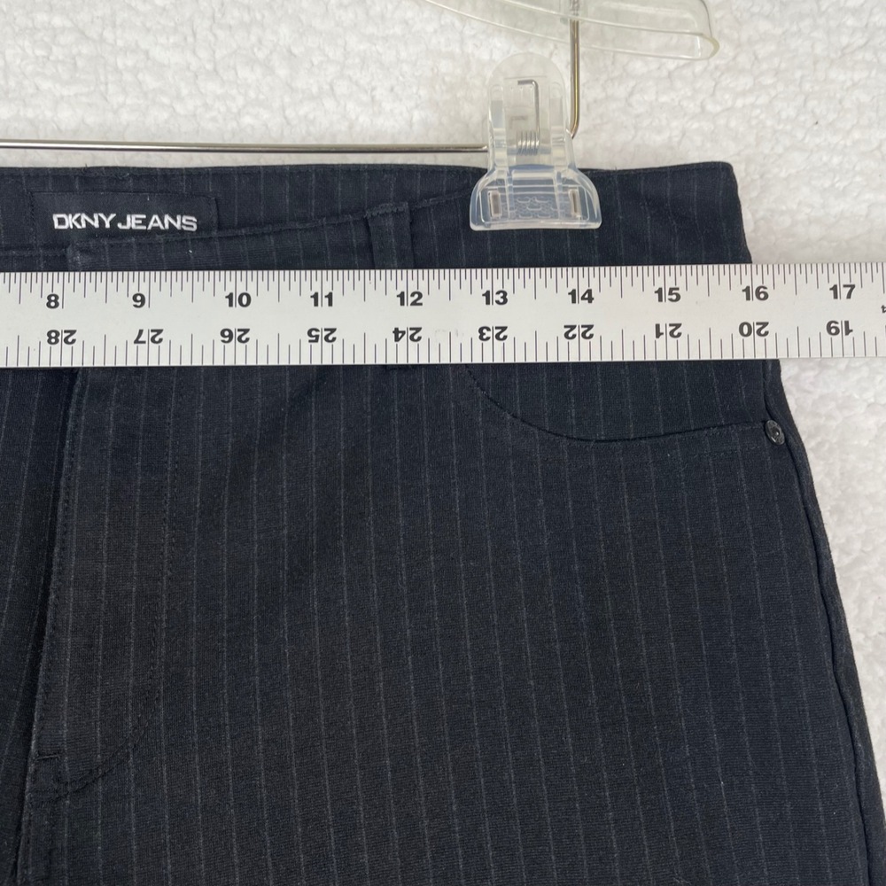 DKNY Jeans Womens Black Pinstripe Slim Leg Trousers Size Medium - Picture 7 of 11